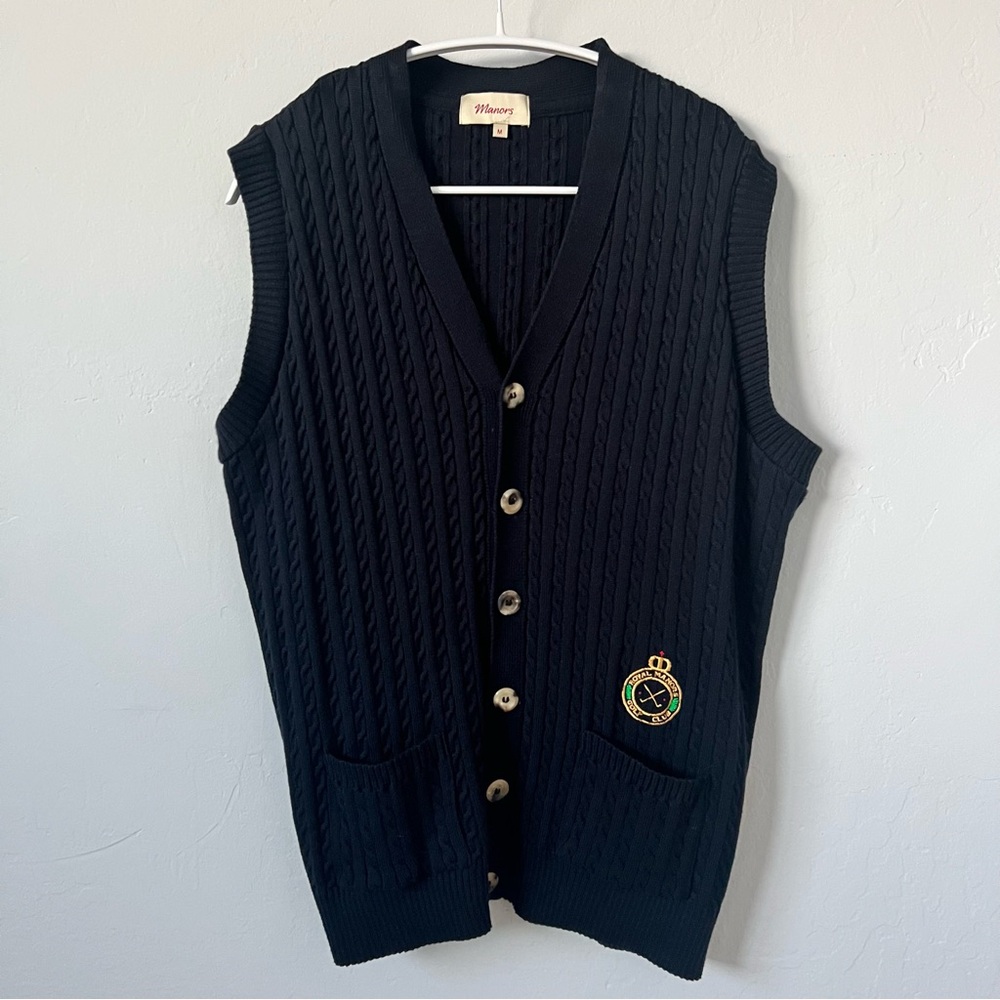 Manors Golf Navy Cable Knot Vest